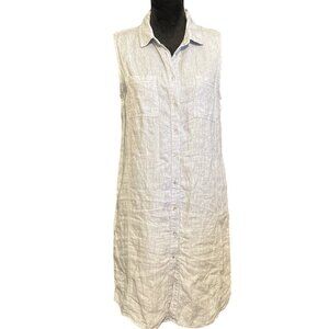 💖Andrie Vitidini sleeveless linen shirt dress with breast pockets and side slits